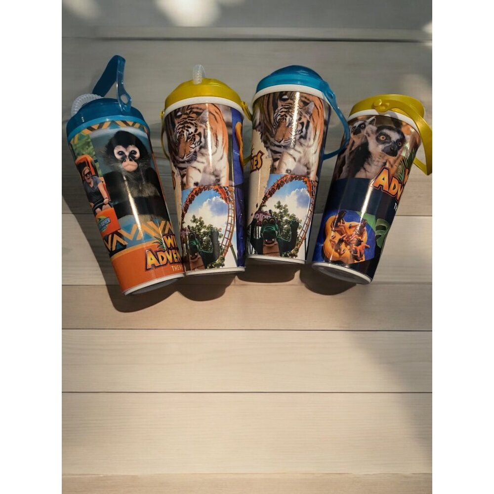 Wild Adventures Theme Park Souvenir Sipper Cups With Straws Safari Drinks Summer